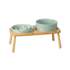 Slow Feeder & Water Bowl Set with Bamboo Stand – Soft Green