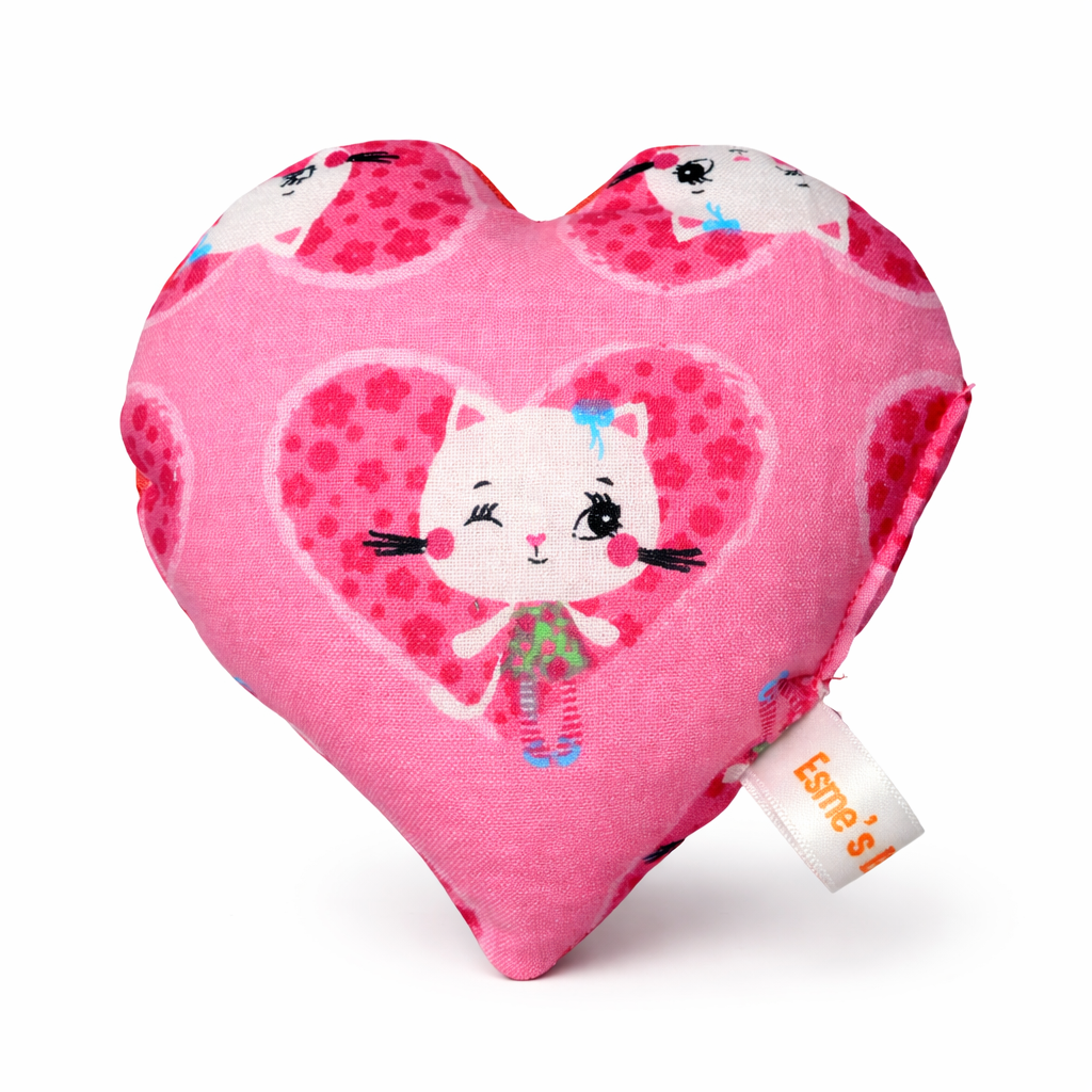 Handmade Organic Catnip Heart Toy – 100% Natural Cat Toy Pillow (Pink & Blue Kitty Design)