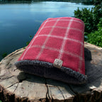 Drogo Red Check Dog Blanket | Luxury Handmade Reversible Sherpa Throw | Customisable Pet Blanket UK