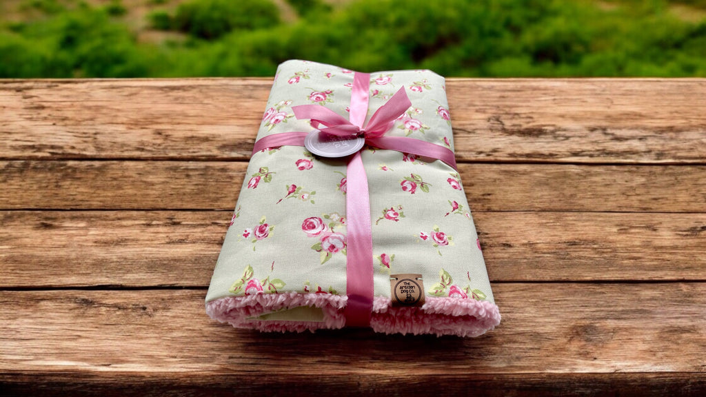 Dolly Floral Dog Blanket | Luxury Handmade Reversible Sherpa Throw | Seasonal Pet Blanket UK | Customisable