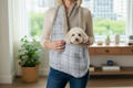 Handcrafted, luxury puppy/small dog carrier/sling - Harris Grey Check