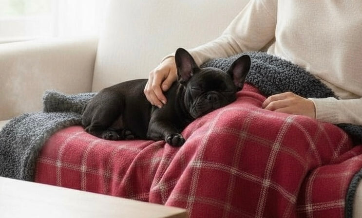 Drogo Red Check Dog Blanket | Luxury Handmade Reversible Sherpa Throw | Customisable Pet Blanket UK