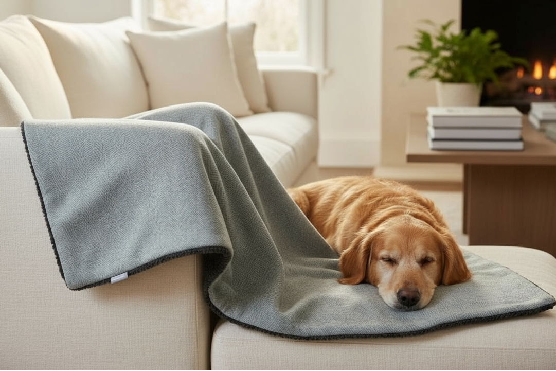 Herringbone Pet Blanket | Reversible Lambswool Sherpa & Faux Suede | Handmade Luxury Dog Throw | Sofa Protector UK