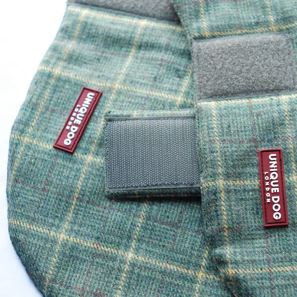 Handmade British Heritage Dog Coat —  Light Green Tweed Coat
