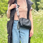 Crossbody Dog Walking Bag - Vegan Leather Black