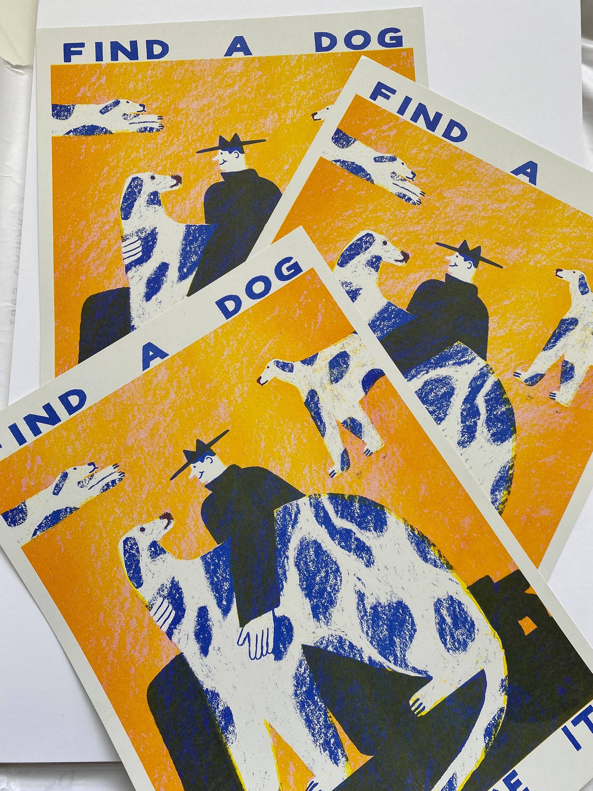 Find a dog and Stroke It riso print (A3)