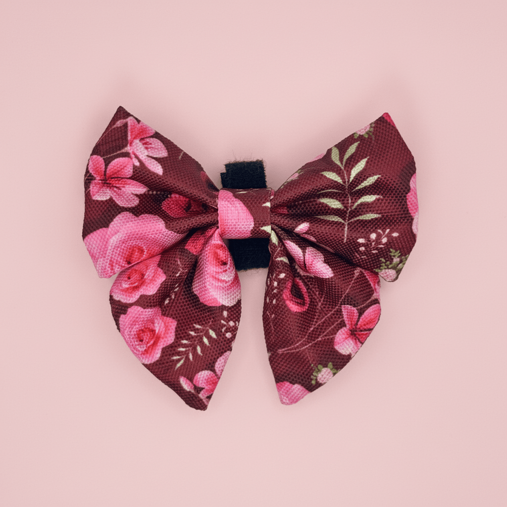 Dog Sailor Bow -  Burgundy Bloom