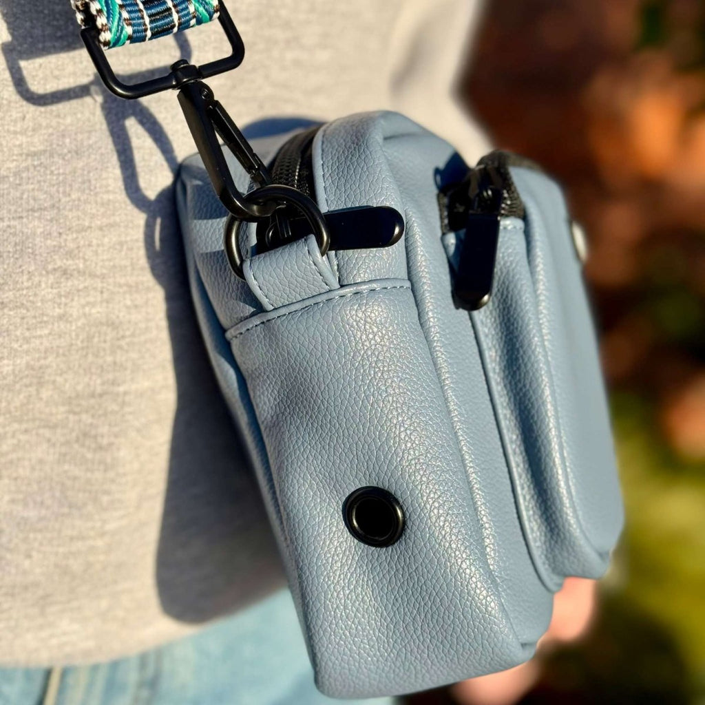 Crossbody Dog Walking Bag - Vegan Leather Slate Blue