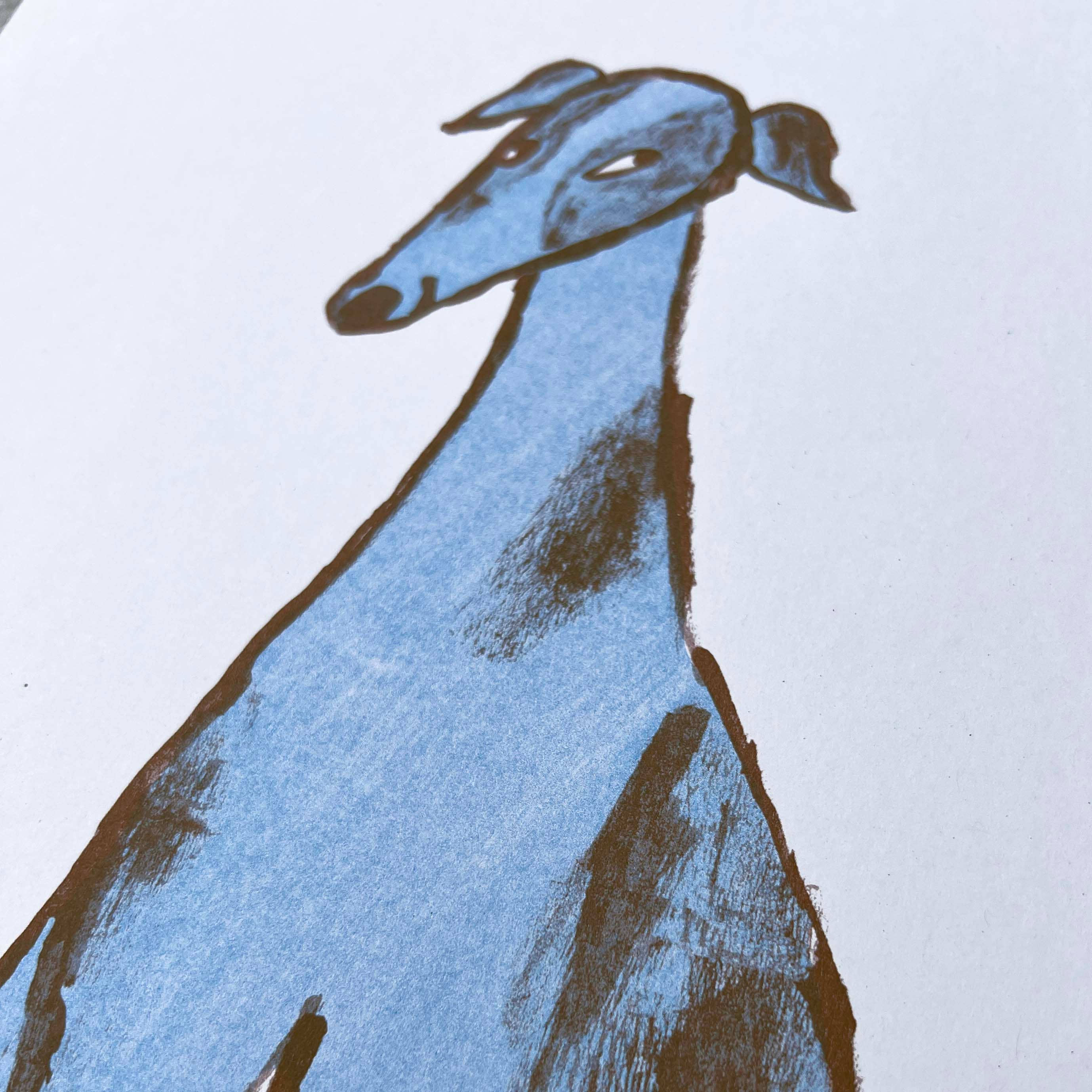 Blue Dog Risograph Art Print