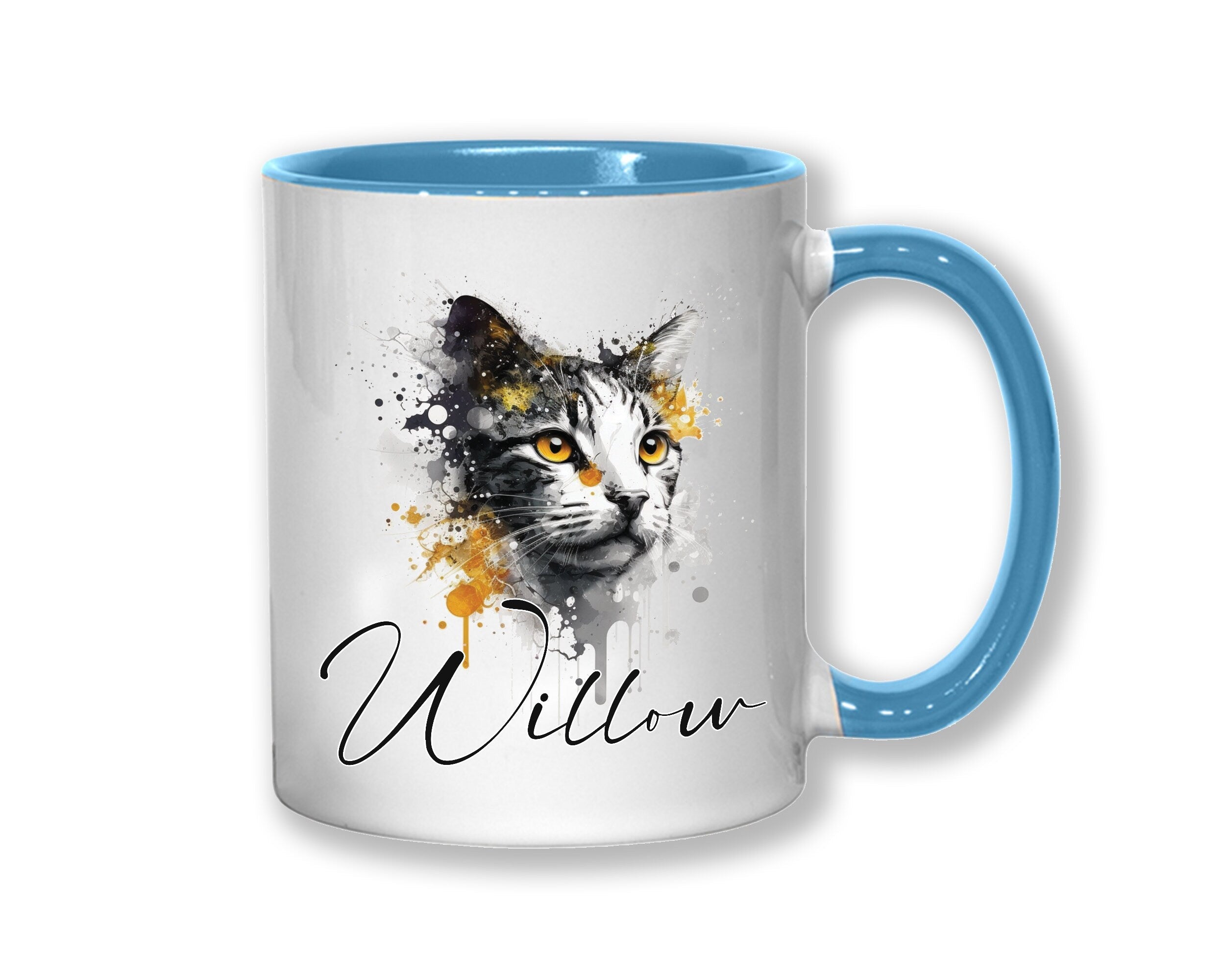 Cat Gift For Cat Lovers - Personalised Coffee Mug with Name - Cat Themed Gift for Cat Owner - Gift for Girls - Watercolour Warrior  MGZ545