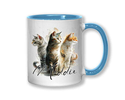 Cat Gift For Cat Lovers - Personalised Coffee Mug with Name - Cat Themed Gift for Cat Owner - Gift for Girls - Watercolour Warrior  MGZ546