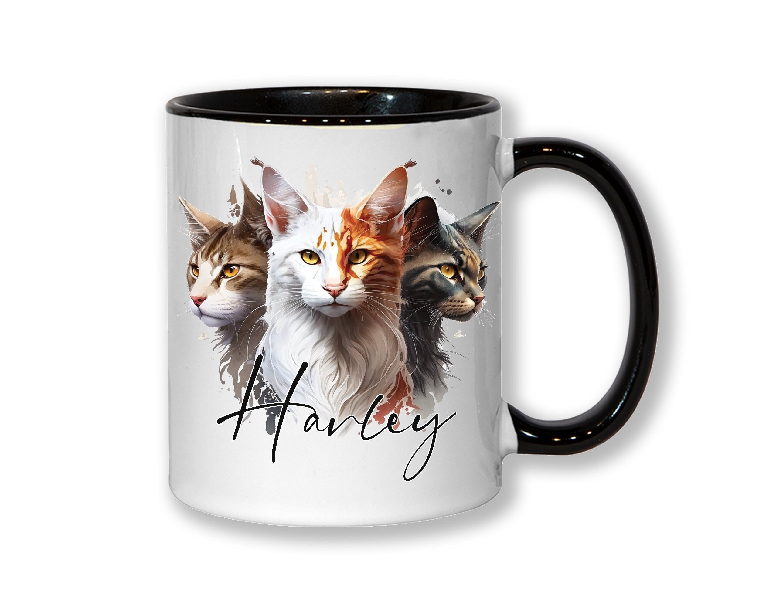 Cat Gift For Cat Lovers - Personalised Coffee Mug with Name - Cat Themed Gift for Cat Owner - Gift for Girls - Watercolour Warrior  MGZ549