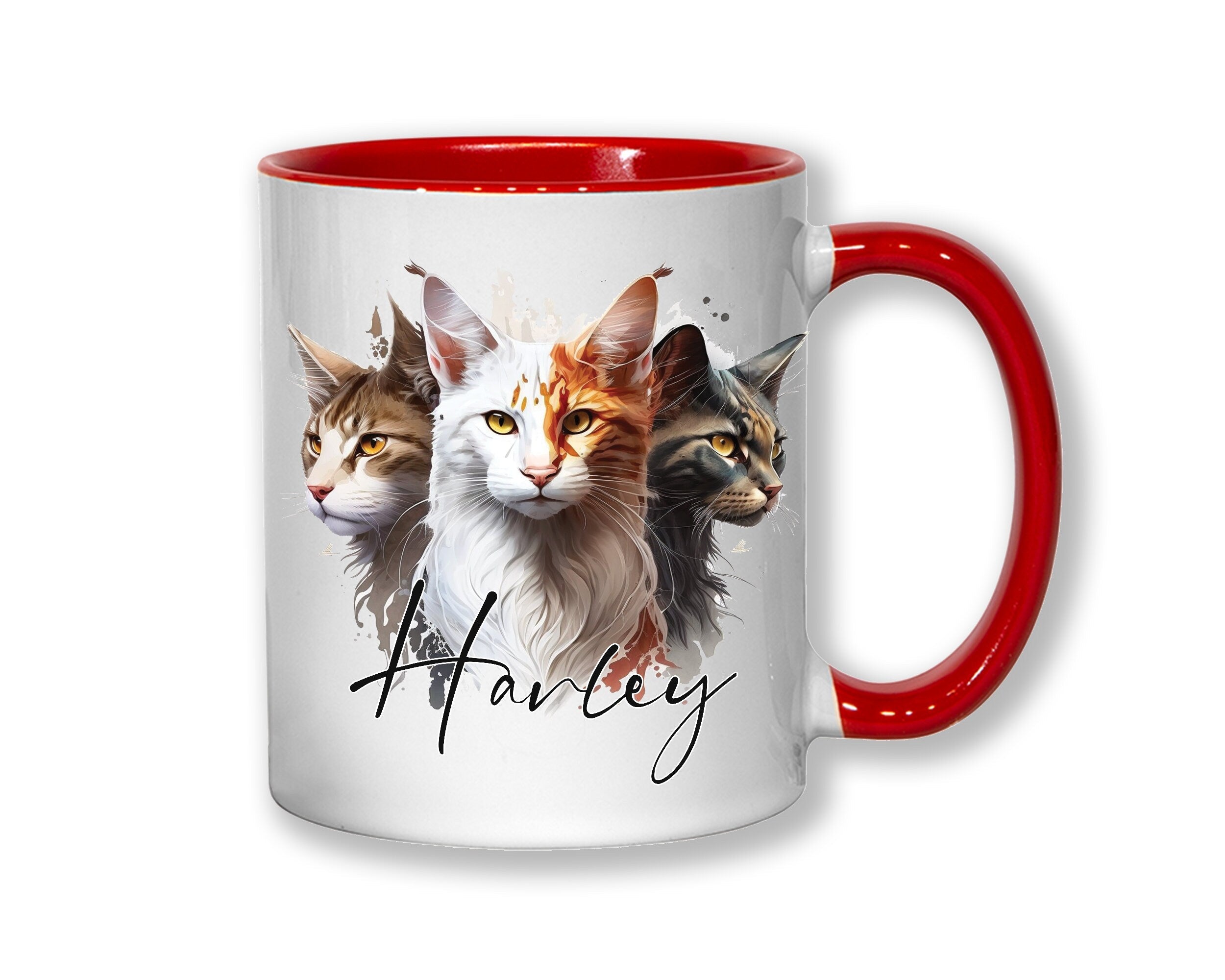 Cat Gift For Cat Lovers - Personalised Coffee Mug with Name - Cat Themed Gift for Cat Owner - Gift for Girls - Watercolour Warrior  MGZ549