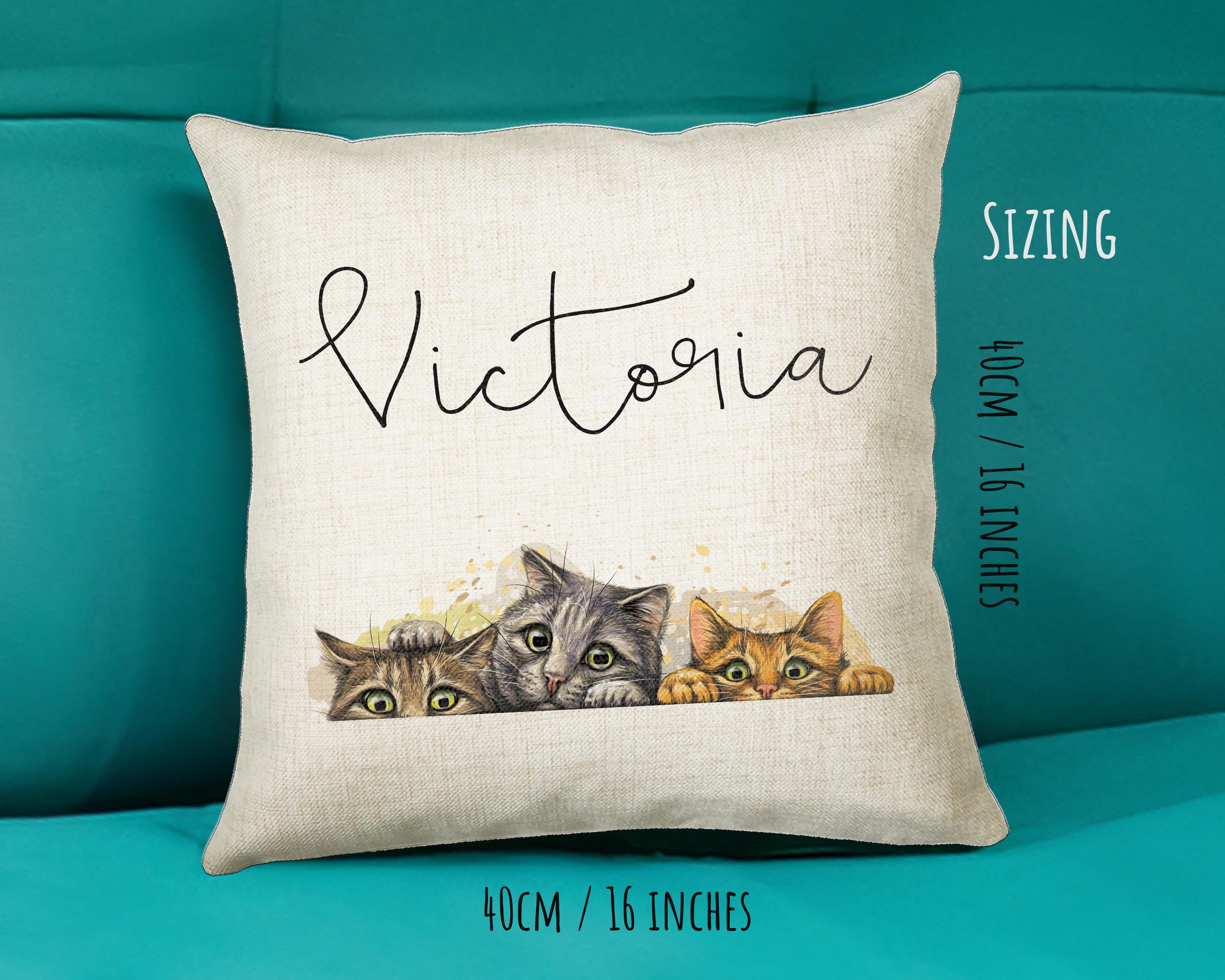 Personalised Cat Lover Cushion Gift Printed Name Design - Cushion Throw Pillow Gift For Boys Nursery Bedroom Birthday Christmas Gift CS039