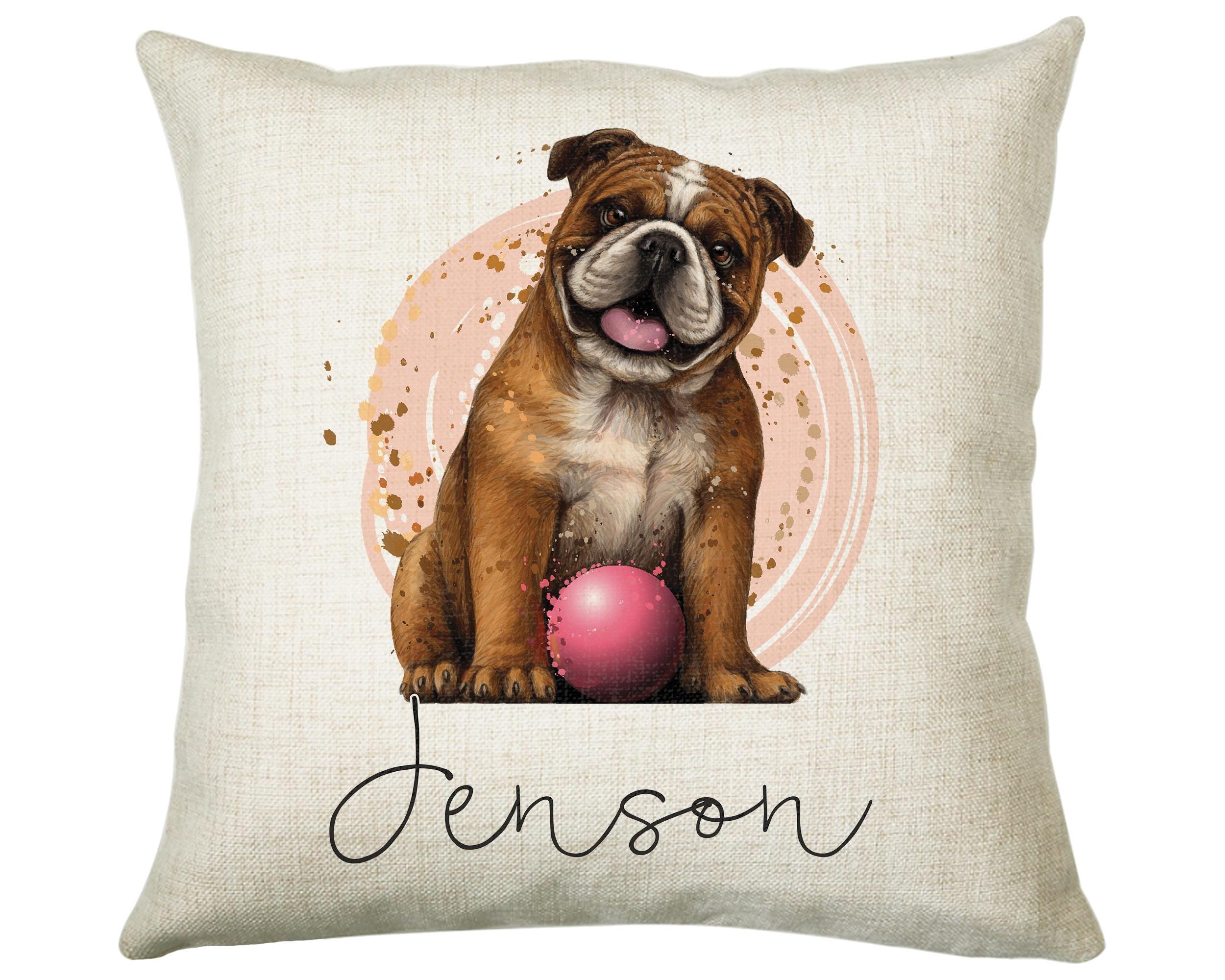 Personalised Bulldog Cushion Gift Printed Name Design - Cushion Throw Pillow Gift For Dog Lover Dog Mum Dad CS309