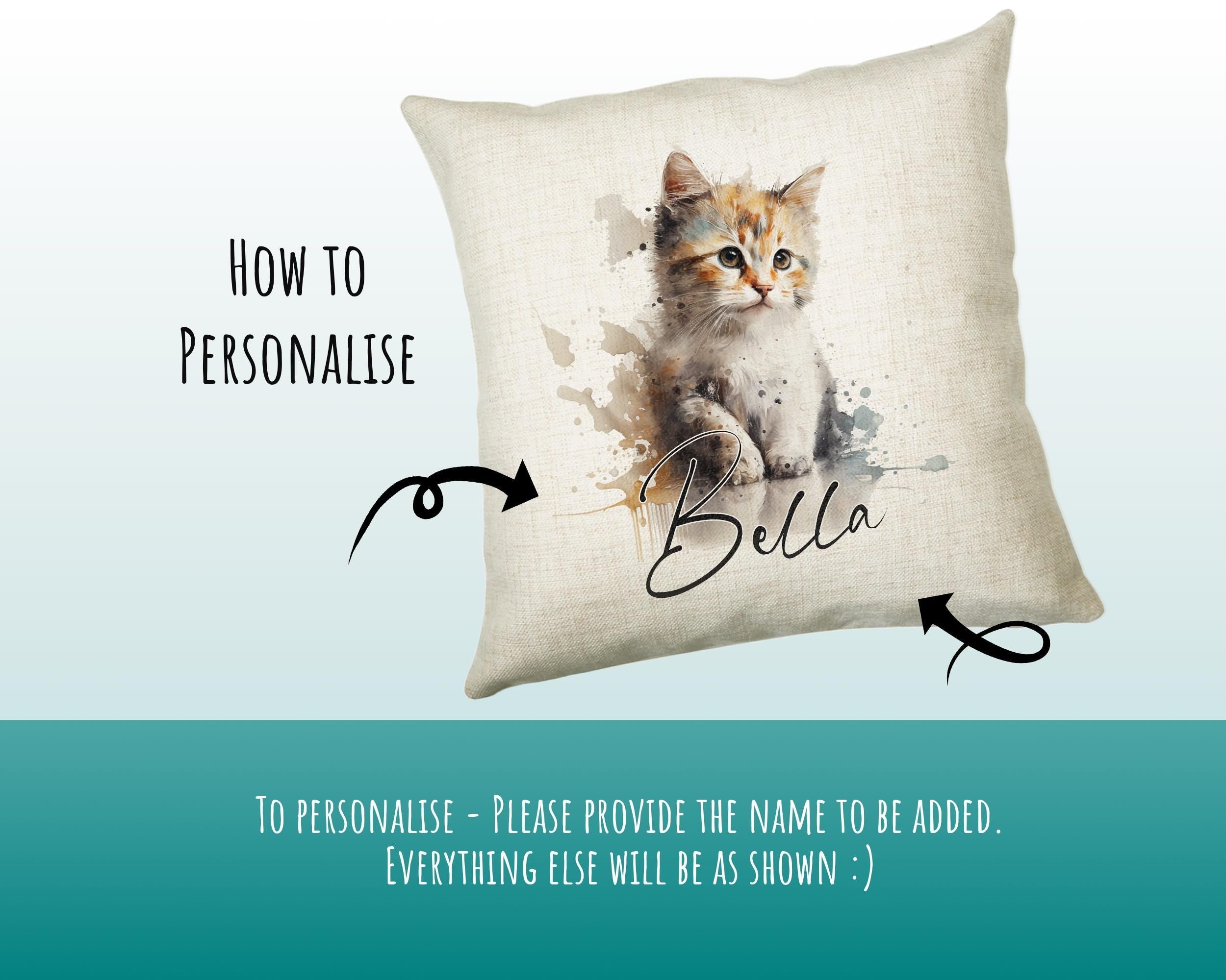 Cat Gift For Cat Lovers - Personalised Cushion with Name - Cat Themed Gift for Cat Owner - Gift for Girls - Watercolour Warrior CS548