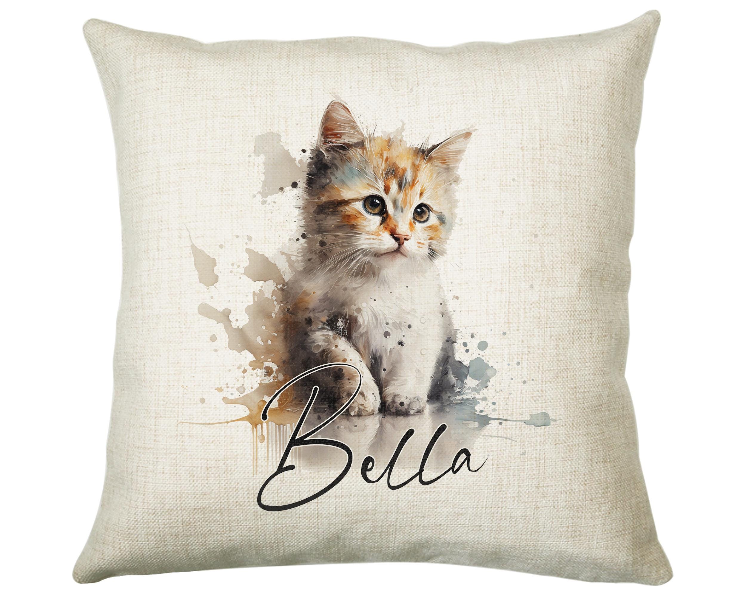 Cat Gift For Cat Lovers - Personalised Cushion with Name - Cat Themed Gift for Cat Owner - Gift for Girls - Watercolour Warrior CS548