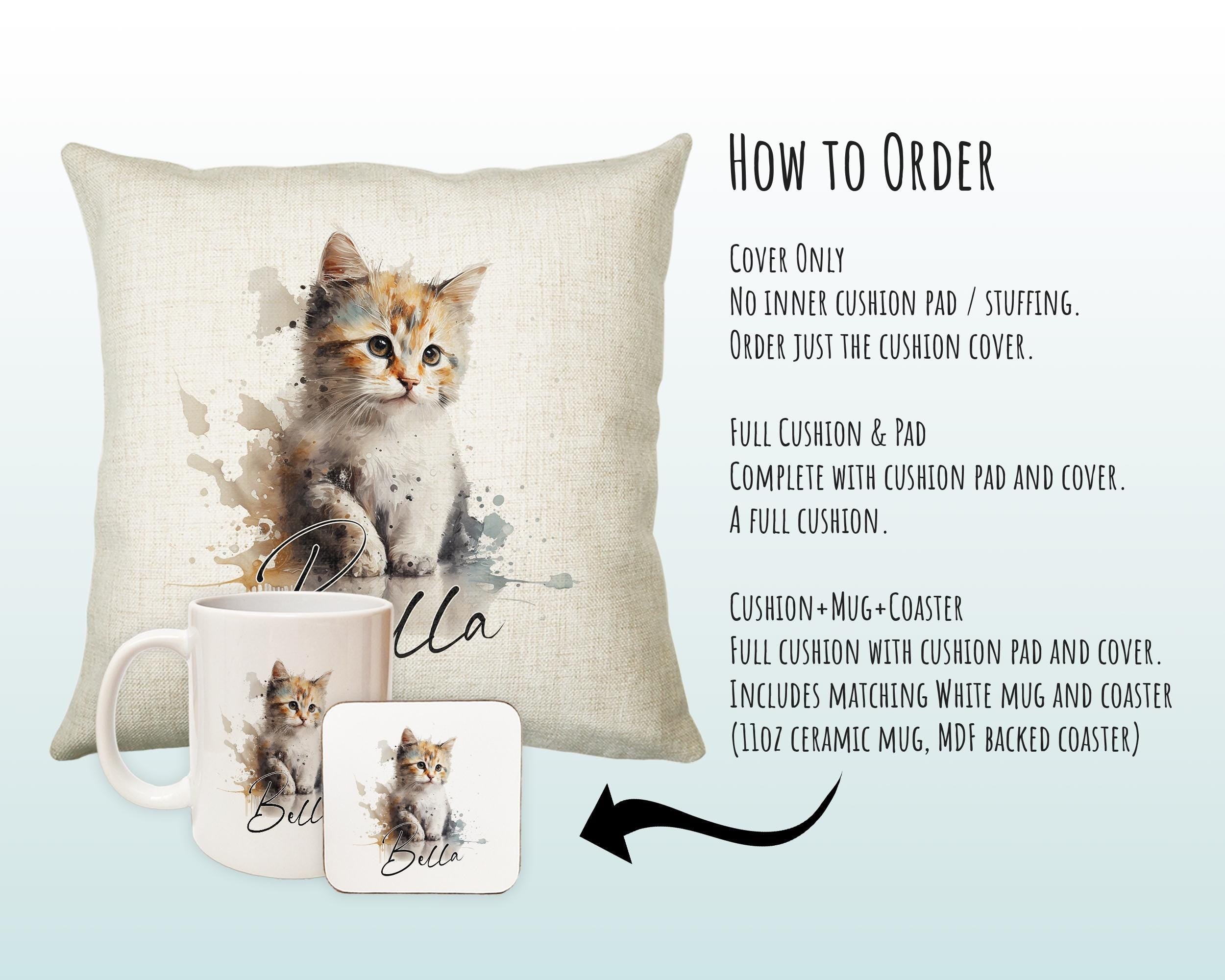 Cat Gift For Cat Lovers - Personalised Cushion with Name - Cat Themed Gift for Cat Owner - Gift for Girls - Watercolour Warrior CS548