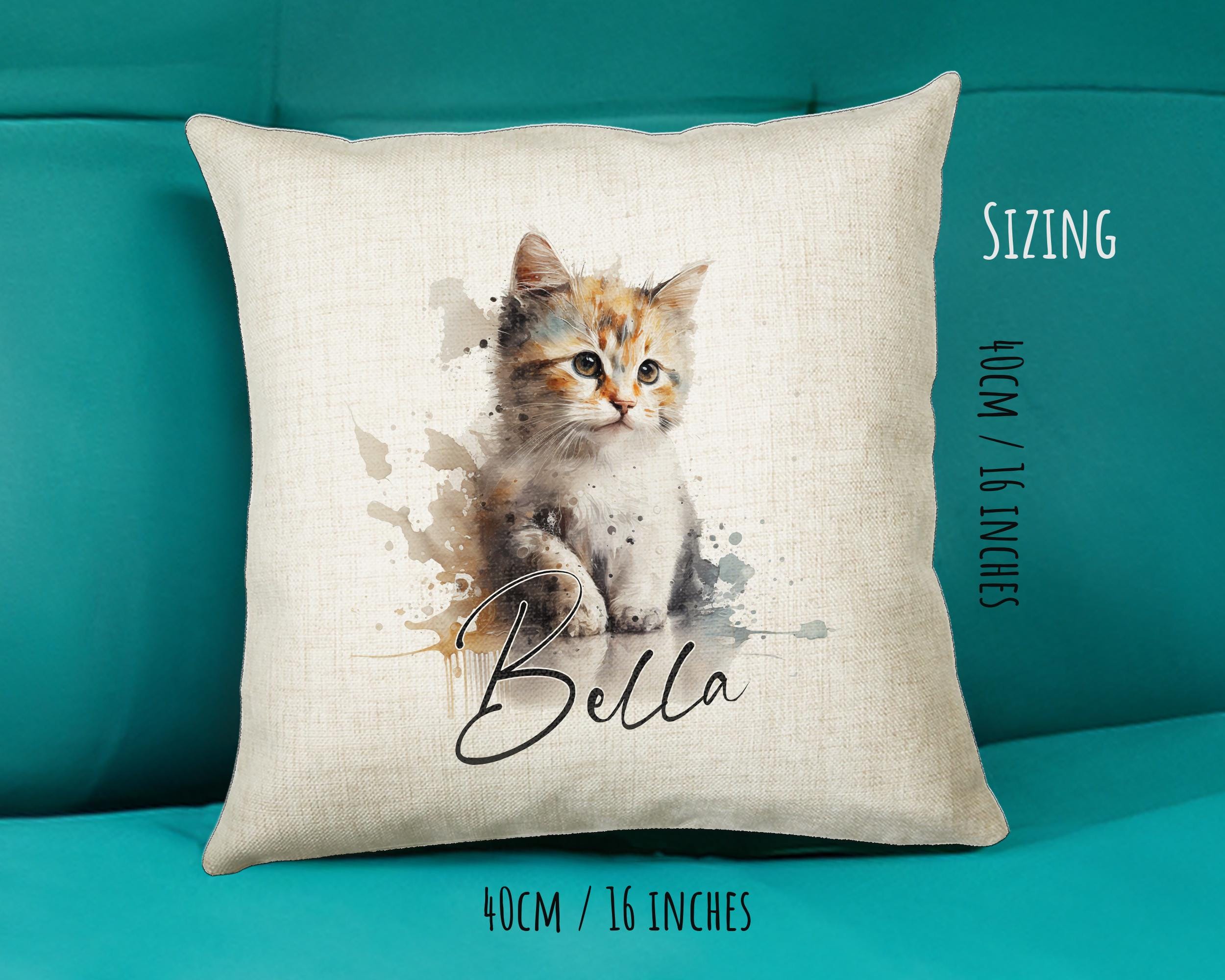 Cat Gift For Cat Lovers - Personalised Cushion with Name - Cat Themed Gift for Cat Owner - Gift for Girls - Watercolour Warrior CS548