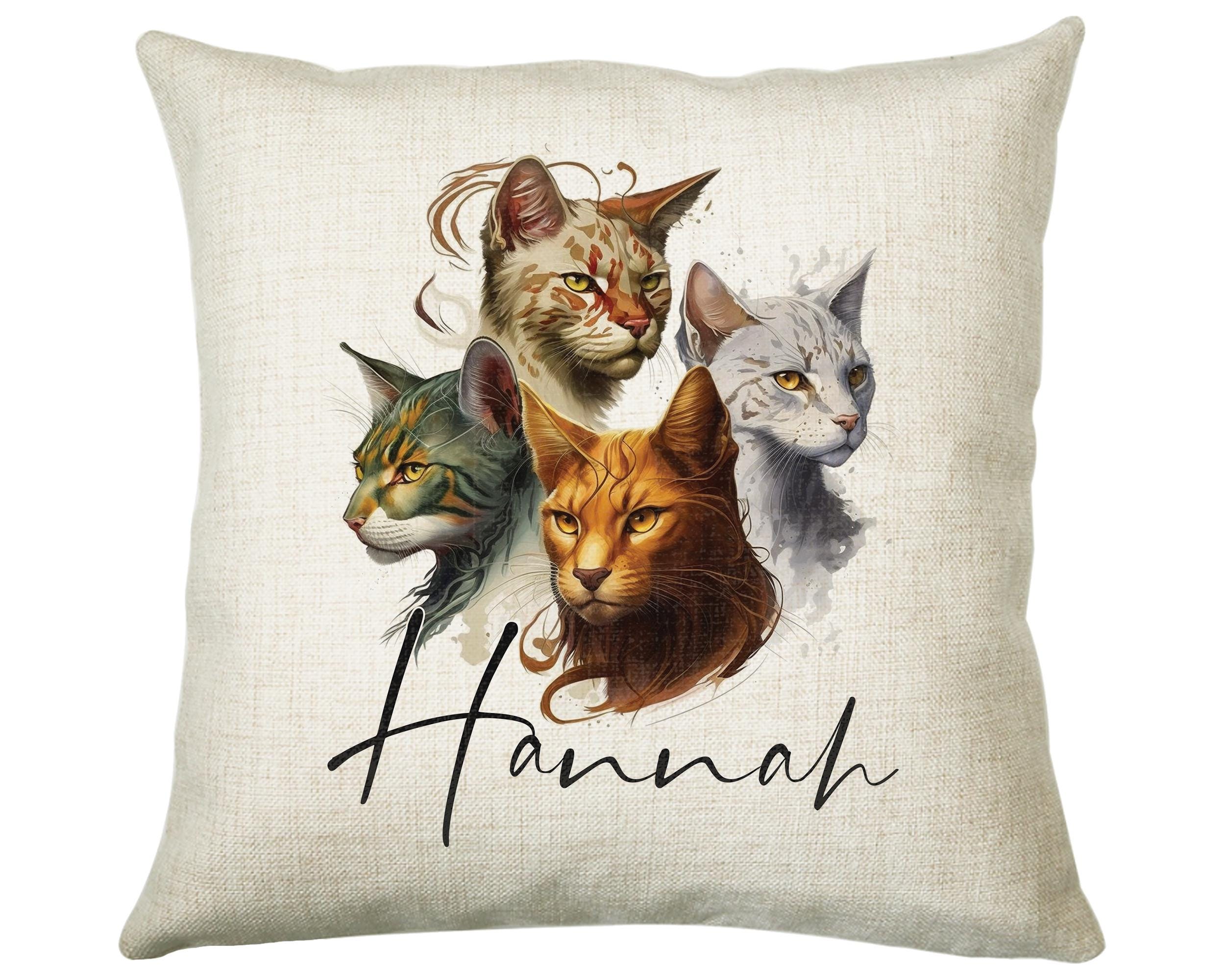 Cat Gift For Cat Lovers - Personalised Cushion with Name - Cat Themed Gift for Cat Owner - Gift for Girls - Watercolour Warrior CS547