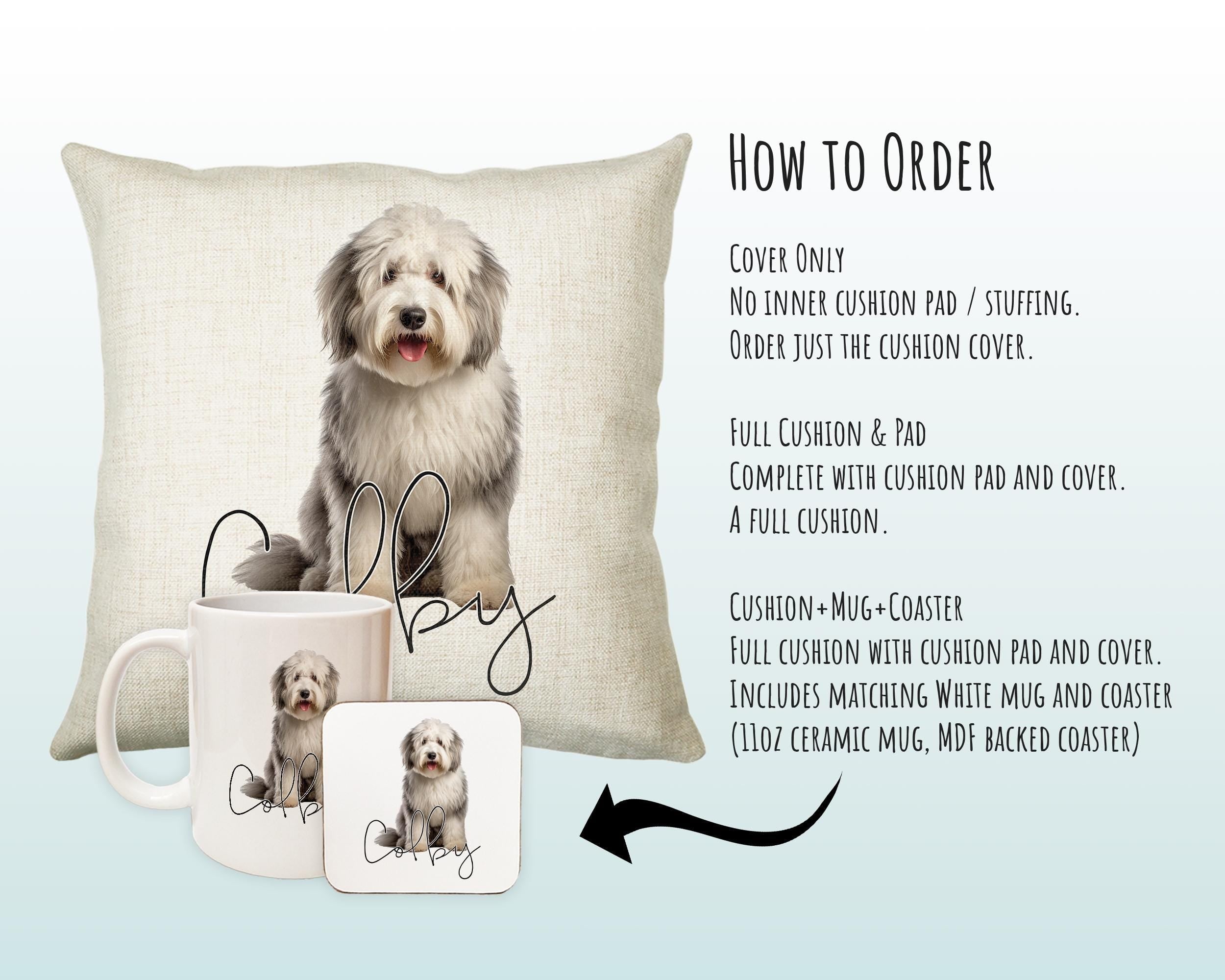 Personalised Old English Sheep Dog Dog Cushion Gift Printed Name Design - Cushion Throw Pillow Gift -Bedroom Birthday Christmas Gift CS560