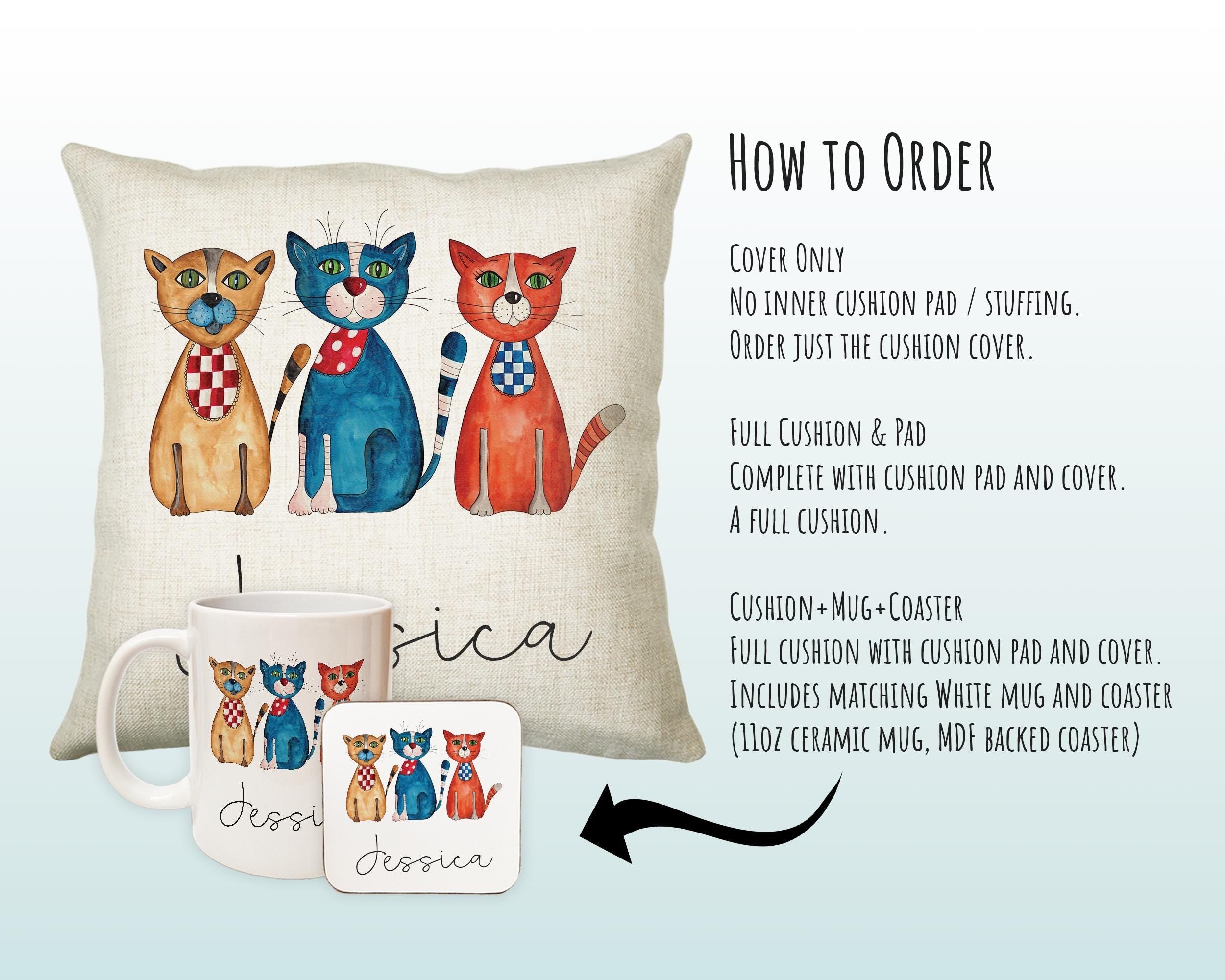 Personalised Cat Lover Cushion Gift Printed Name Design - Cushion Throw Pillow Gift For Boys Nursery Bedroom Birthday Christmas Gift CS041