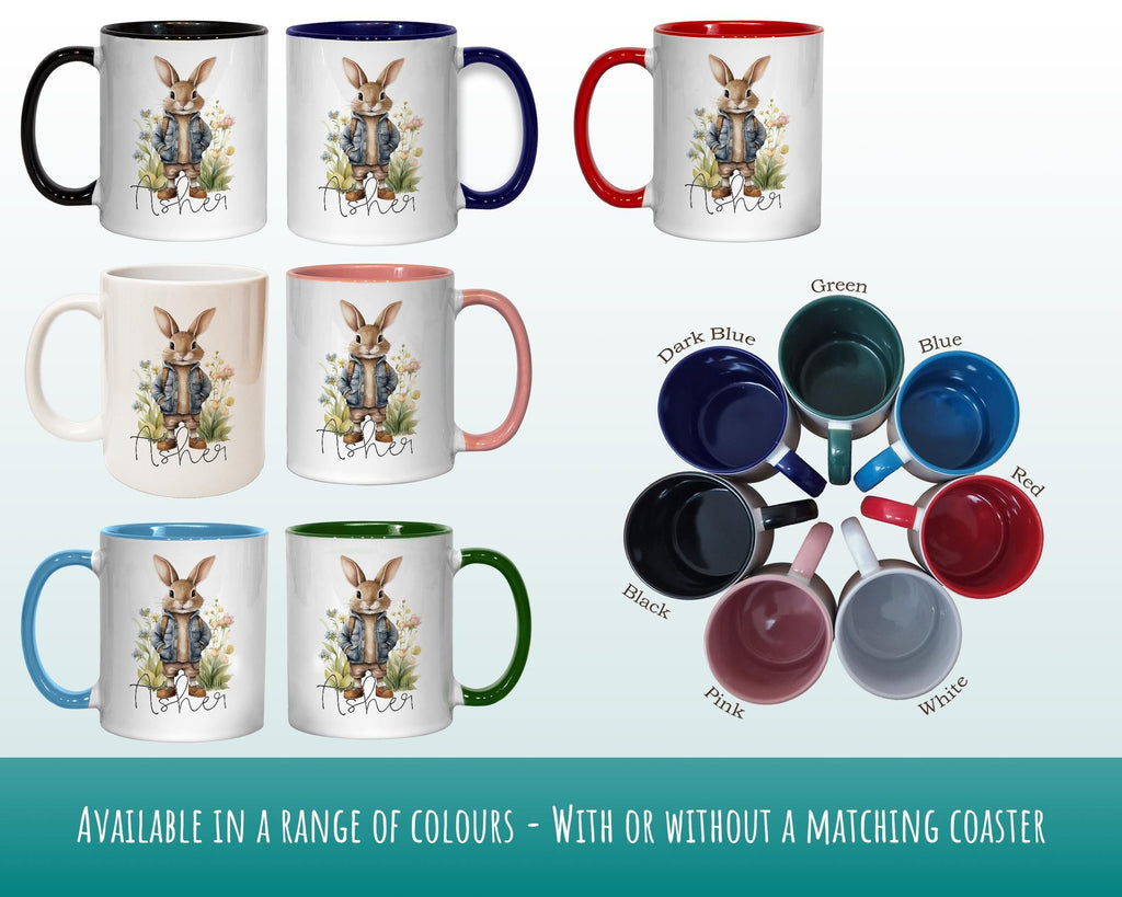 Personalised Bunny Rabbit Gift Mug - Ceramic Coffee Tea Hot Chocolate Mug Coaster Cute Rabbit Flowers Animal - Secret Santa Gift Idea MG0879