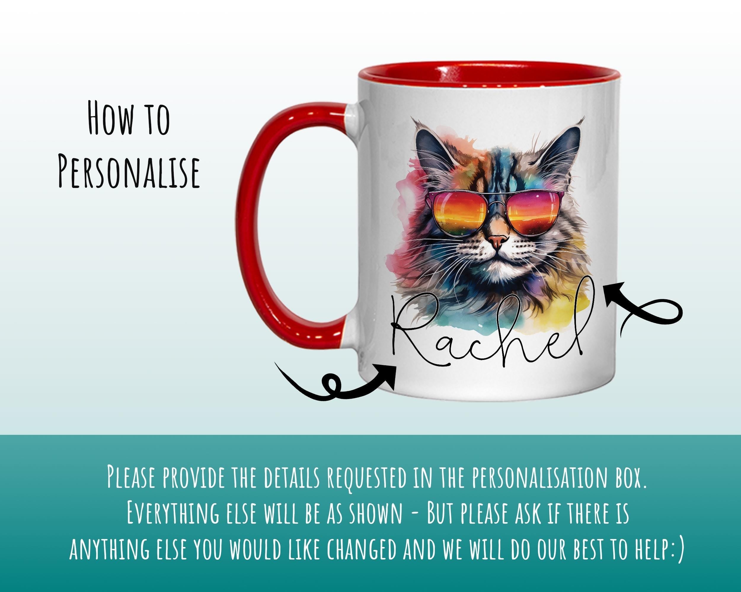 Personalised Cat Lovers Gift Mug - Ceramic Coffee Tea Chocolate Mug Coaster - Cool Cat Design for Cat Owner Cat Mum Dad Secret Santa MG0890