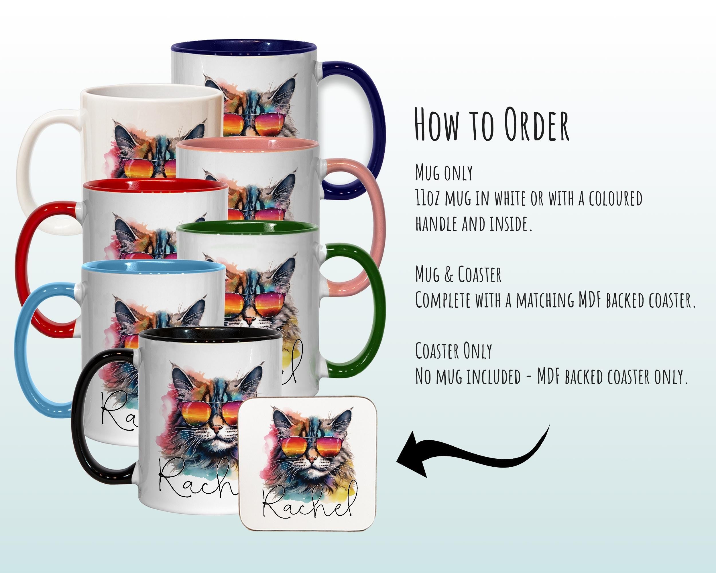 Personalised Cat Lovers Gift Mug - Ceramic Coffee Tea Chocolate Mug Coaster - Cool Cat Design for Cat Owner Cat Mum Dad Secret Santa MG0890