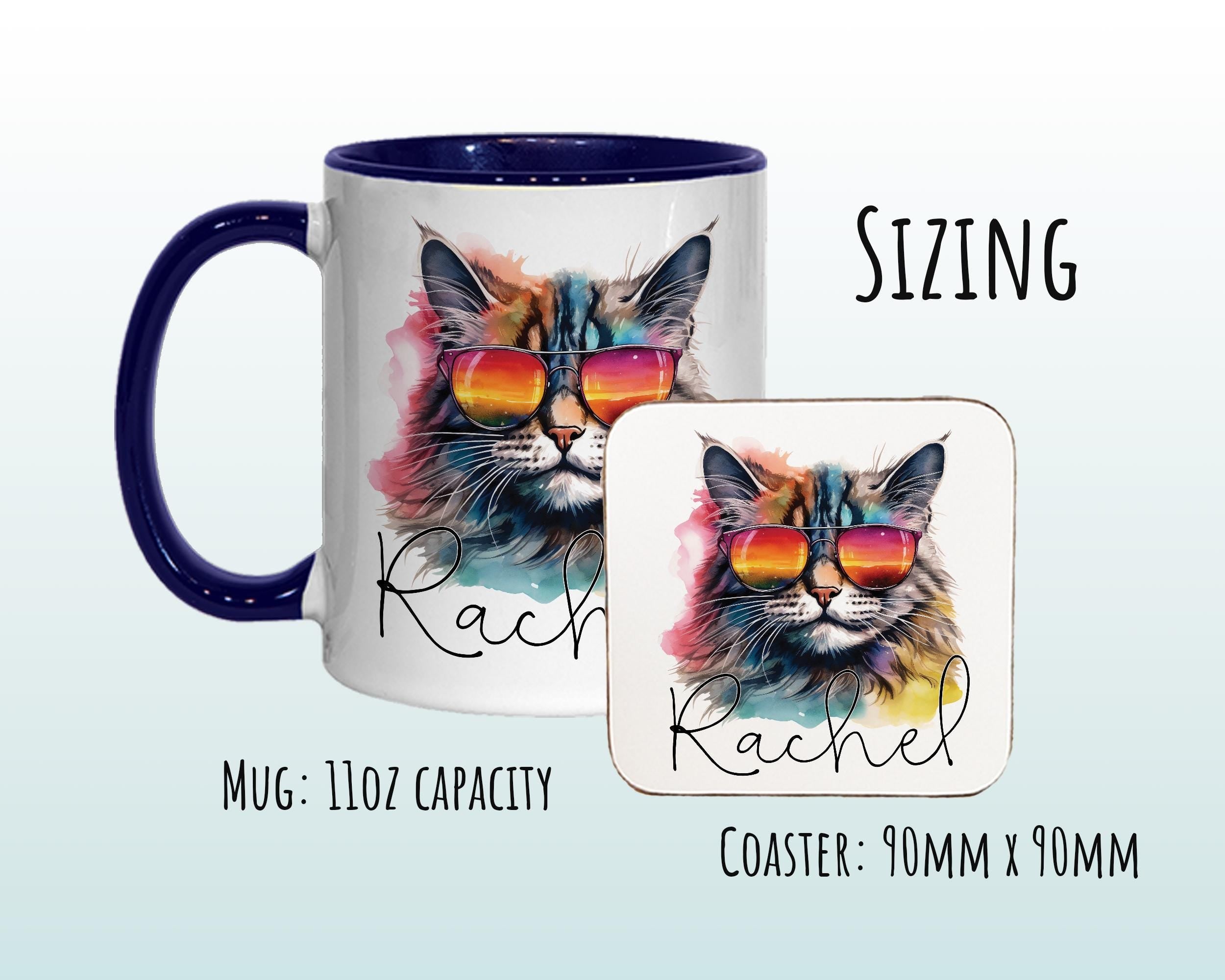 Personalised Cat Lovers Gift Mug - Ceramic Coffee Tea Chocolate Mug Coaster - Cool Cat Design for Cat Owner Cat Mum Dad Secret Santa MG0890