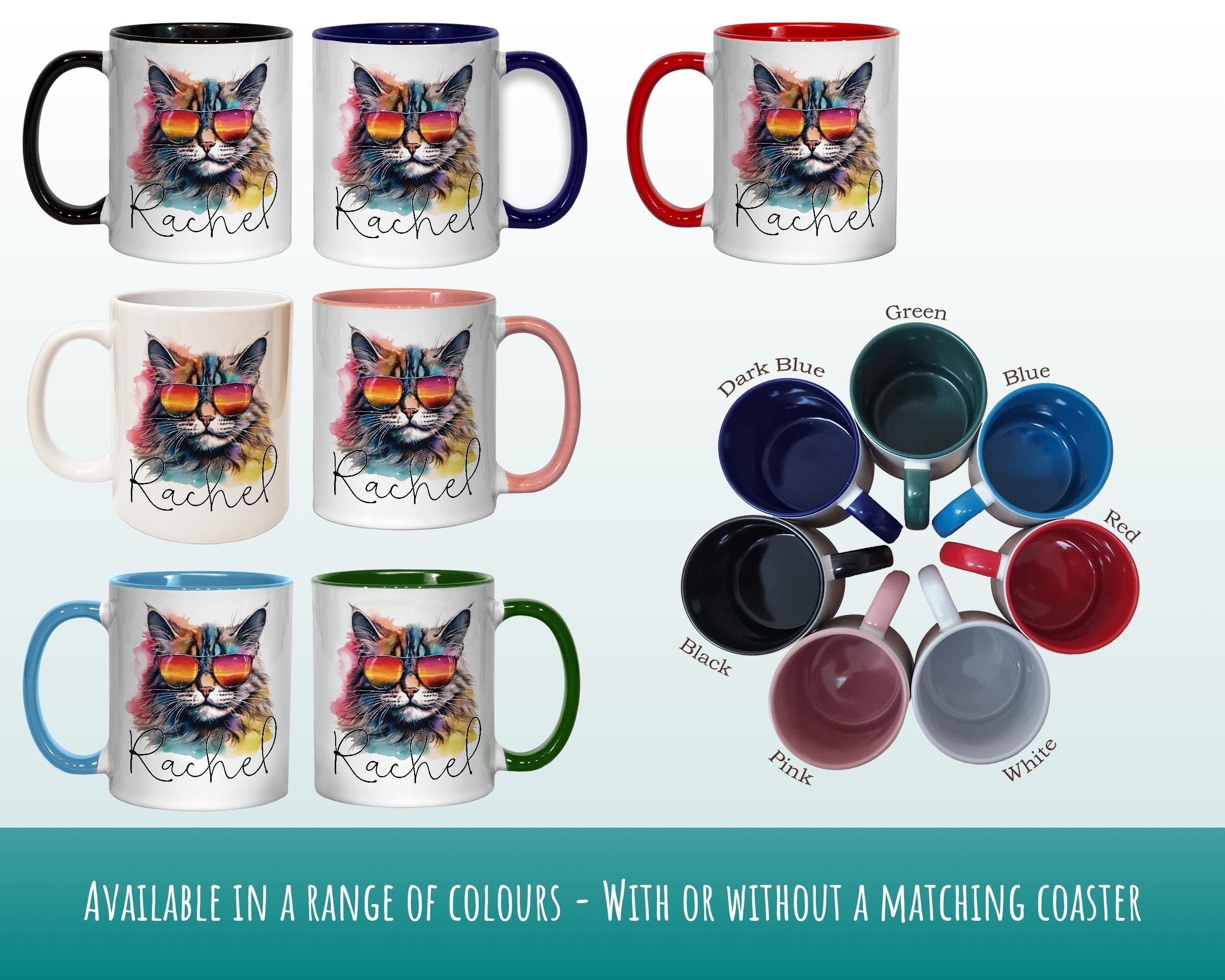 Personalised Cat Lovers Gift Mug - Ceramic Coffee Tea Chocolate Mug Coaster - Cool Cat Design for Cat Owner Cat Mum Dad Secret Santa MG0890