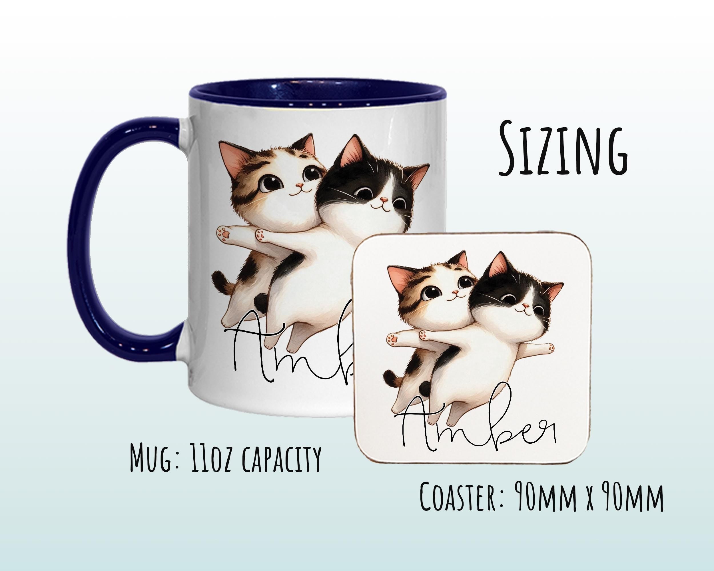 Personalised Cat Lovers Gift Mug - Ceramic Coffee Tea Chocolate Mug Coaster Cat Couple Design for Cat Owner Cat Mum Dad Secret Santa MG0891