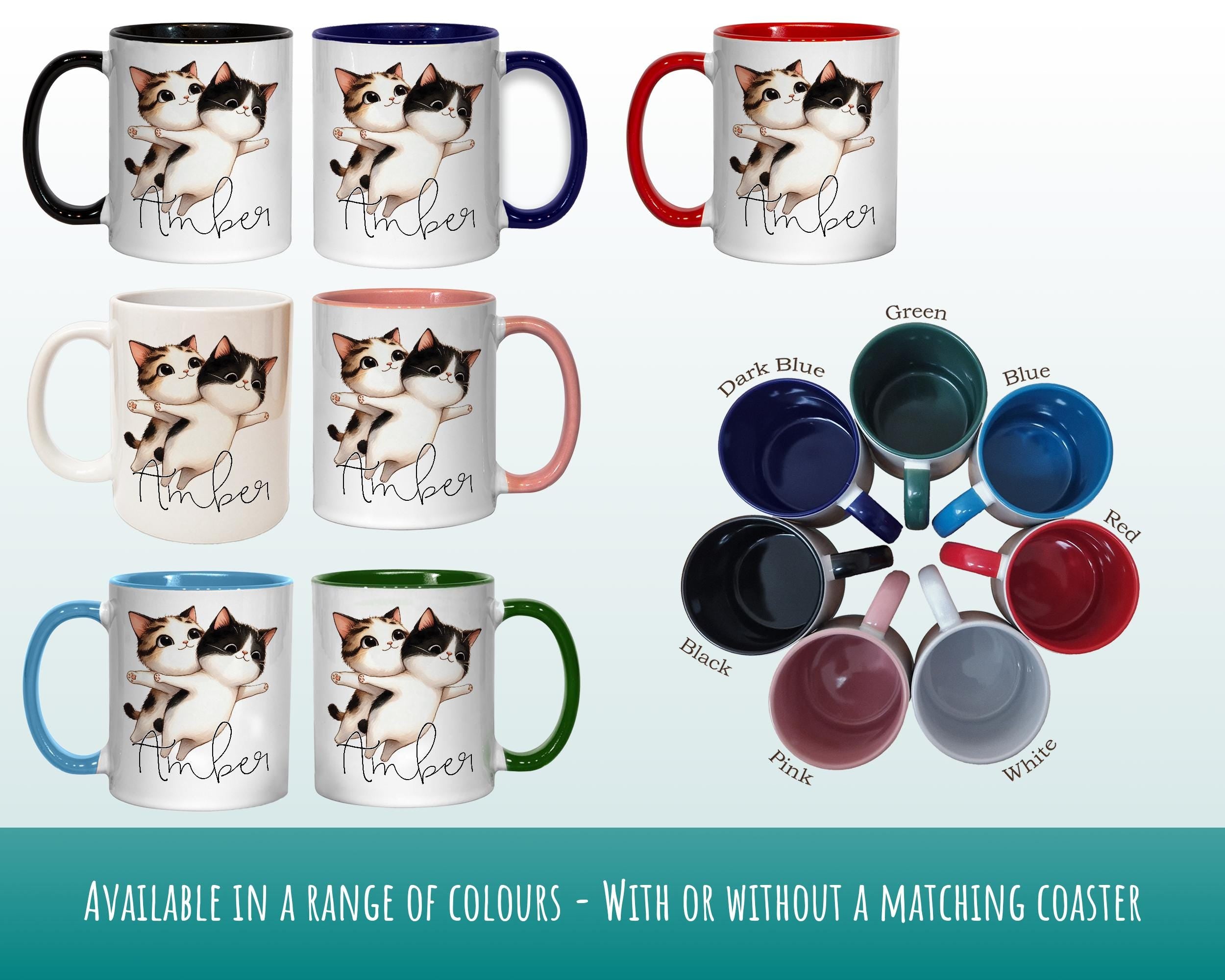 Personalised Cat Lovers Gift Mug - Ceramic Coffee Tea Chocolate Mug Coaster Cat Couple Design for Cat Owner Cat Mum Dad Secret Santa MG0891