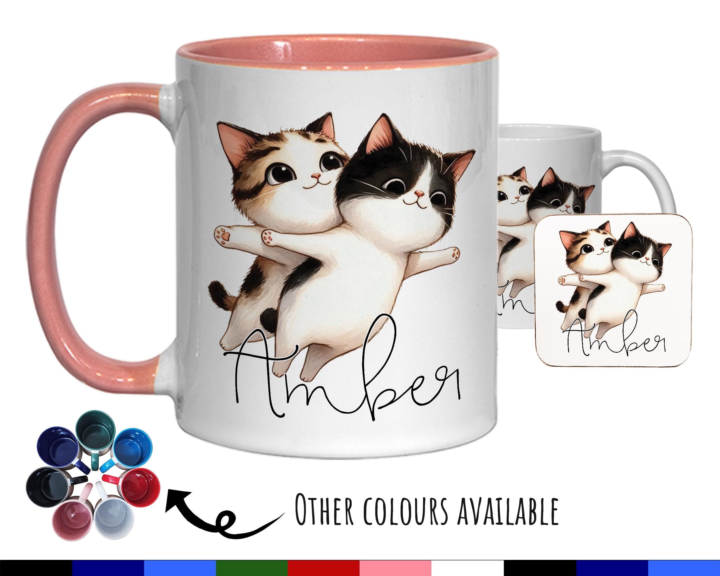 Personalised Cat Lovers Gift Mug - Ceramic Coffee Tea Chocolate Mug Coaster Cat Couple Design for Cat Owner Cat Mum Dad Secret Santa MG0891