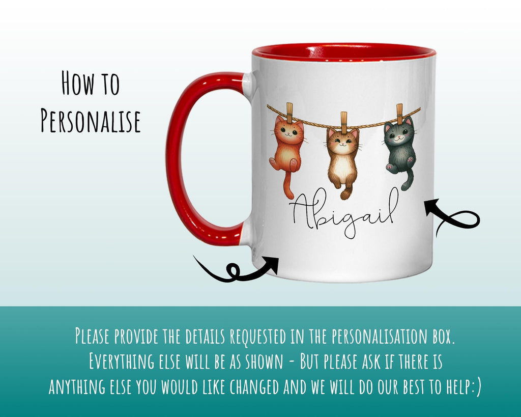 Personalised Cat Lovers Gift Mug - Ceramic Coffee Tea Chocolate Mug Coaster Clothes Line Cats Design for Cat Mum Owner Secret Santa MG0894