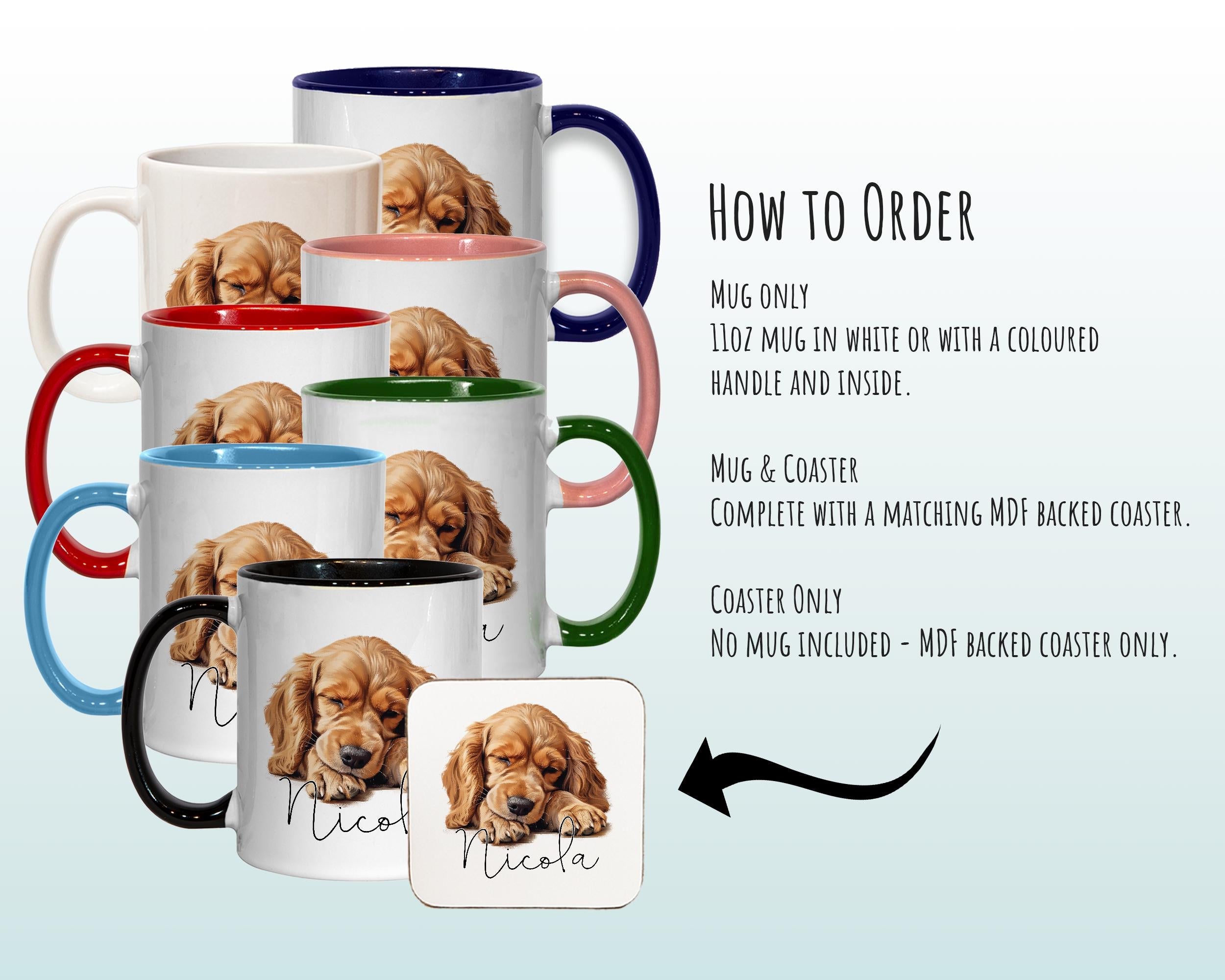 Personalised Cocker Spaniel Gift Mug - Ceramic Coffee Tea Chocolate Mug Coaster English Spaniel Design Dog Mum Dad Owner Secret Santa MG0911