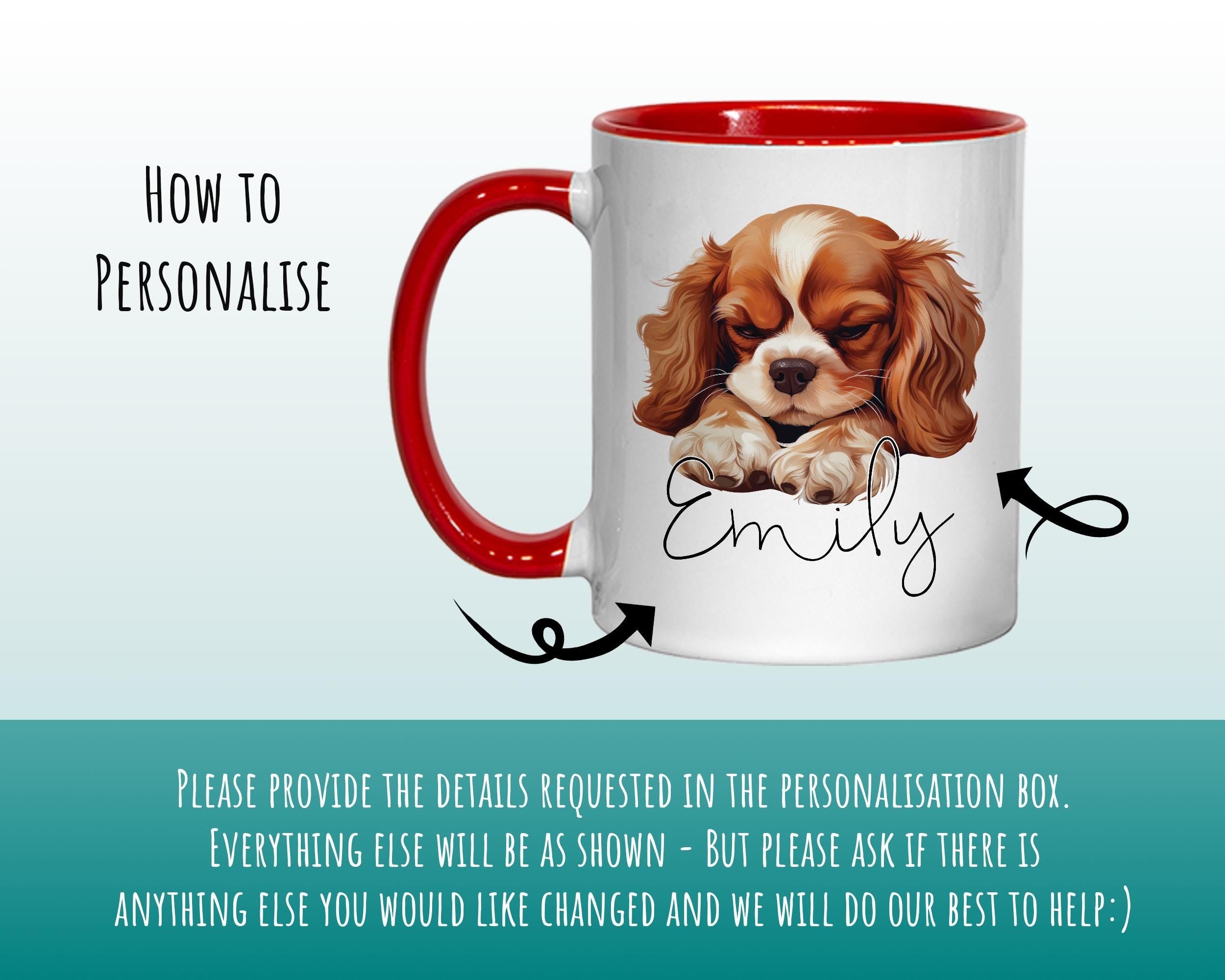 Personalised King Charles Spaniel Gift Mug - Ceramic Coffee Tea Chocolate Mug Coaster Spaniel Design Dog Mum Dad Owner Secret Santa MG0912