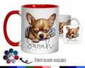 Personalised Chihuahua Dog Gift Mug - Ceramic Coffee Tea Chocolate Mug Coaster Sleeping Puppy Design Dog Mum Dad Owner Secret Santa MG0913