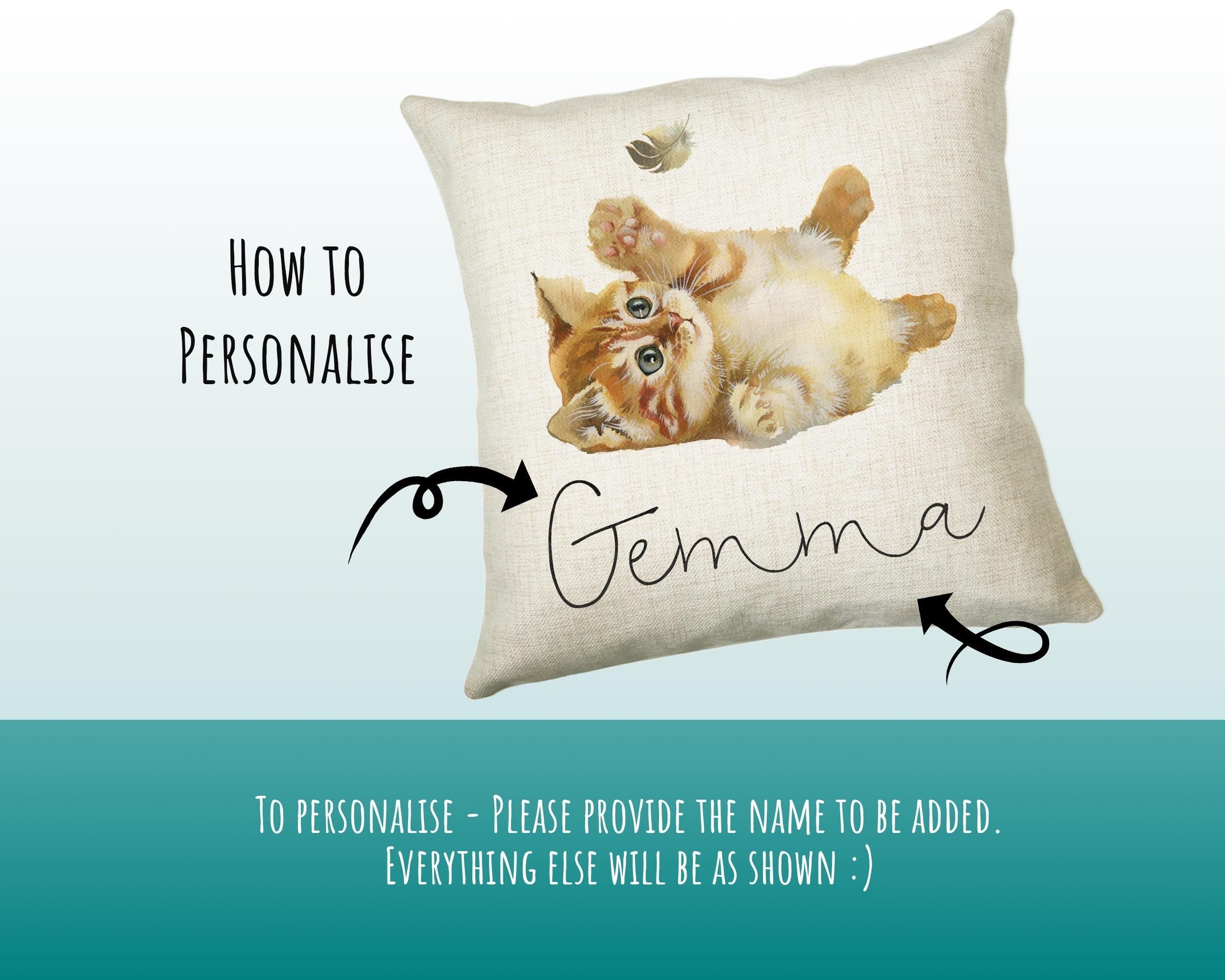 Personalised Cat Lover Cushion Gift Printed Name Design - Cushion Throw Pillow Gift For Boys Nursery Bedroom Birthday Christmas Gift CS042