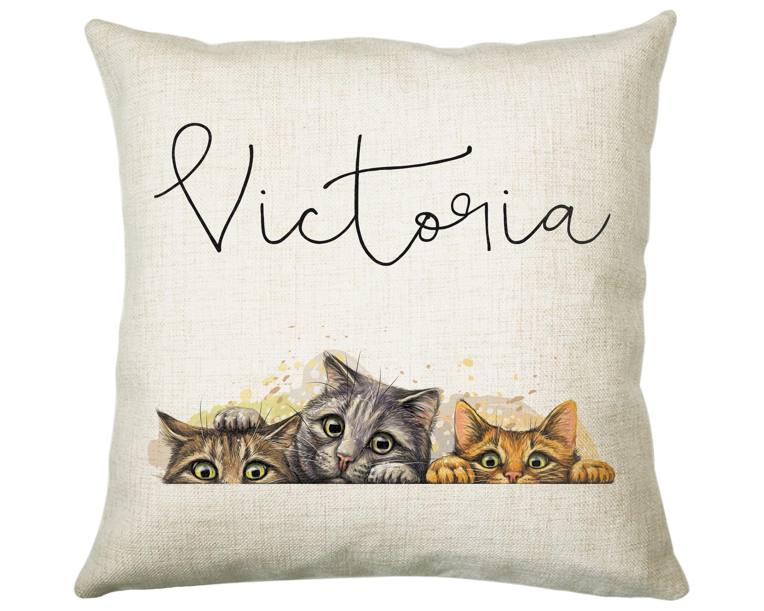 Personalised Cat Lover Cushion Gift Printed Name Design - Cushion Throw Pillow Gift For Boys Nursery Bedroom Birthday Christmas Gift CS039