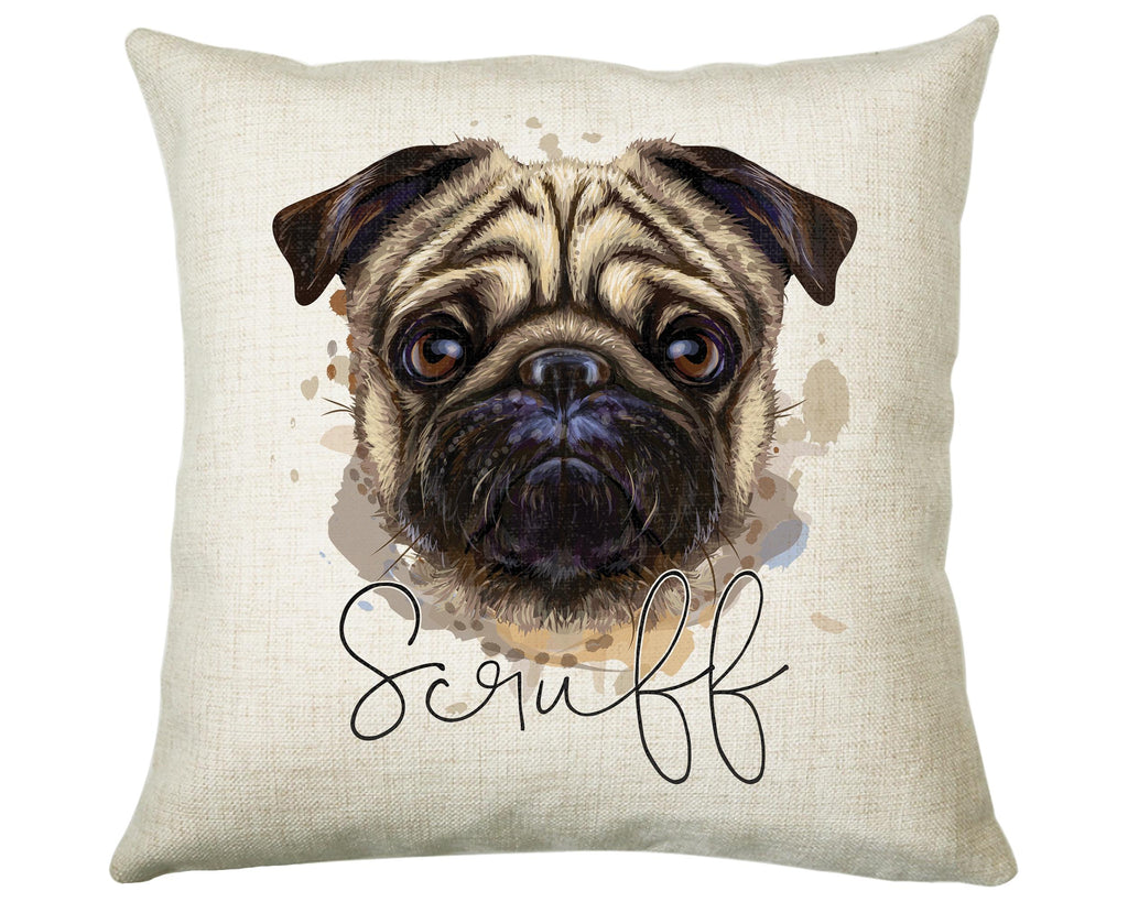 Personalised Pug Cushion Gift Printed Name Design - Cushion Throw Pillow Gift For Dog Lover Dog Mum Dad CS301