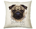 Personalised Pug Cushion Gift Printed Name Design - Cushion Throw Pillow Gift For Dog Lover Dog Mum Dad CS301
