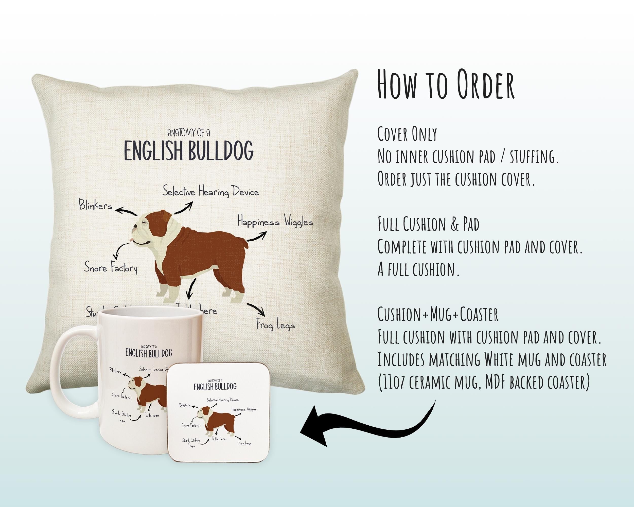Anatomy of a English Bulldog Funny Gift For Him Or Her Cushion Pillow Bedroom Decor CS414