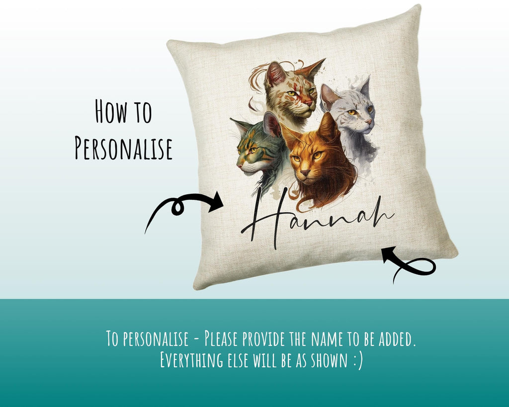 Cat Gift For Cat Lovers - Personalised Cushion with Name - Cat Themed Gift for Cat Owner - Gift for Girls - Watercolour Warrior CS547