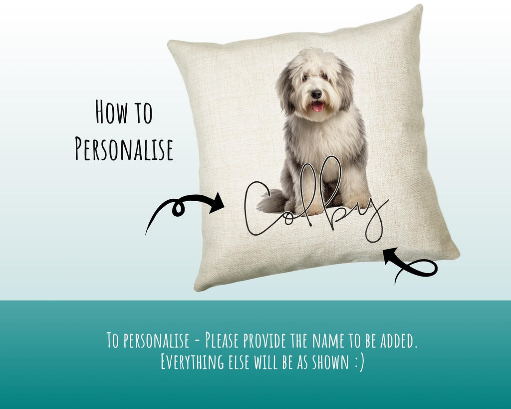 Personalised Old English Sheep Dog Dog Cushion Gift Printed Name Design - Cushion Throw Pillow Gift -Bedroom Birthday Christmas Gift CS560