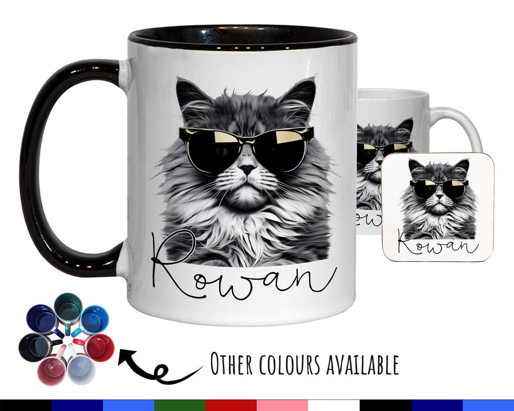Personalised Cat Lovers Gift Mug - Ceramic Coffee Tea Chocolate Mug Coaster - Cool Cat Design for Cat Owner Cat Mum Dad Secret Santa MG0889