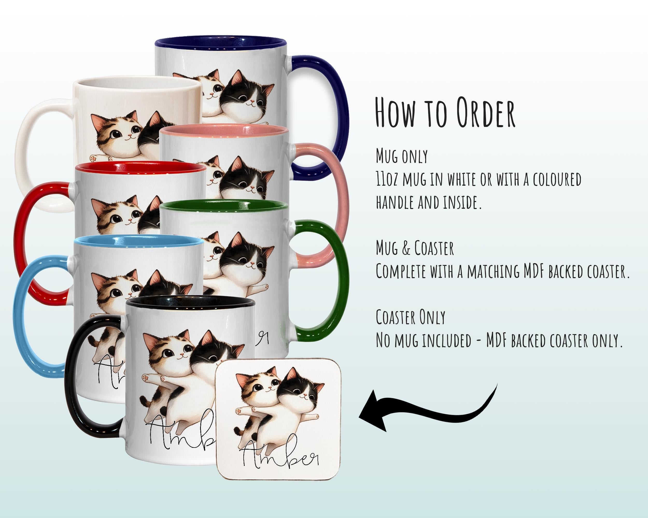 Personalised Cat Lovers Gift Mug - Ceramic Coffee Tea Chocolate Mug Coaster Cat Couple Design for Cat Owner Cat Mum Dad Secret Santa MG0891