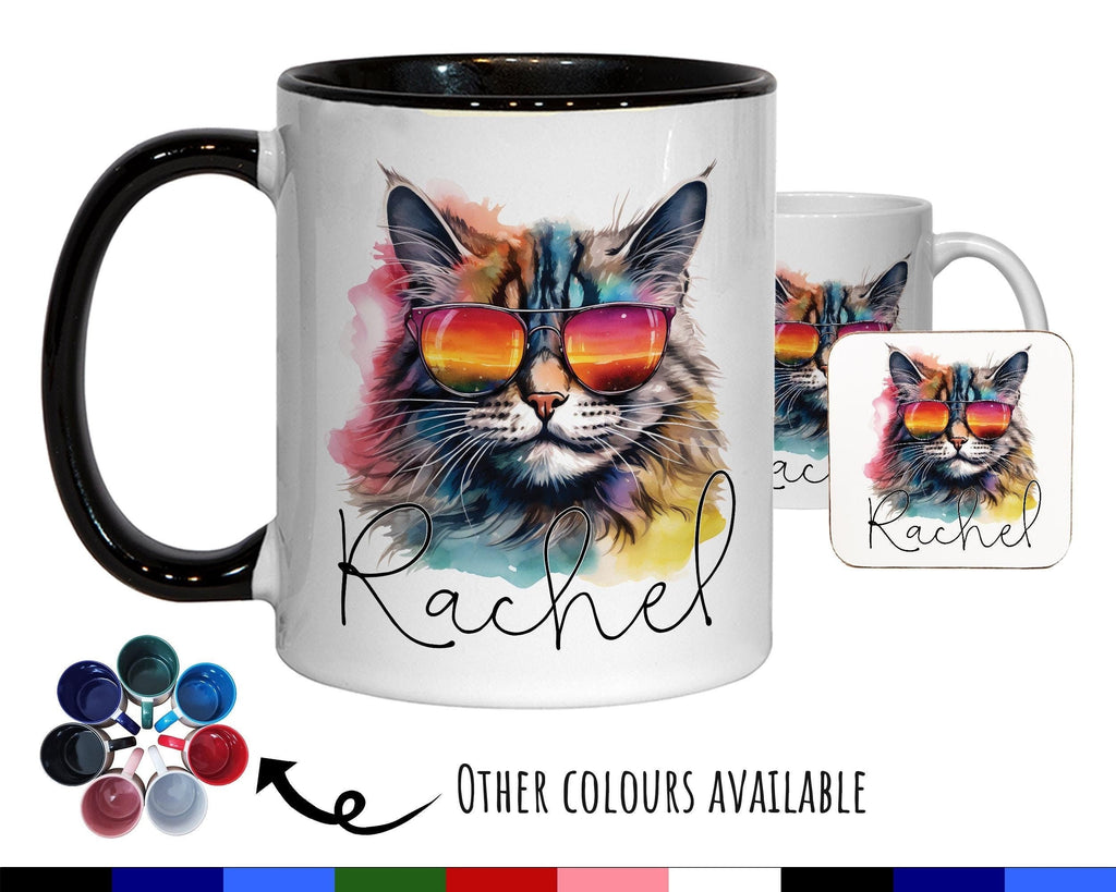 Personalised Cat Lovers Gift Mug - Ceramic Coffee Tea Chocolate Mug Coaster - Cool Cat Design for Cat Owner Cat Mum Dad Secret Santa MG0890