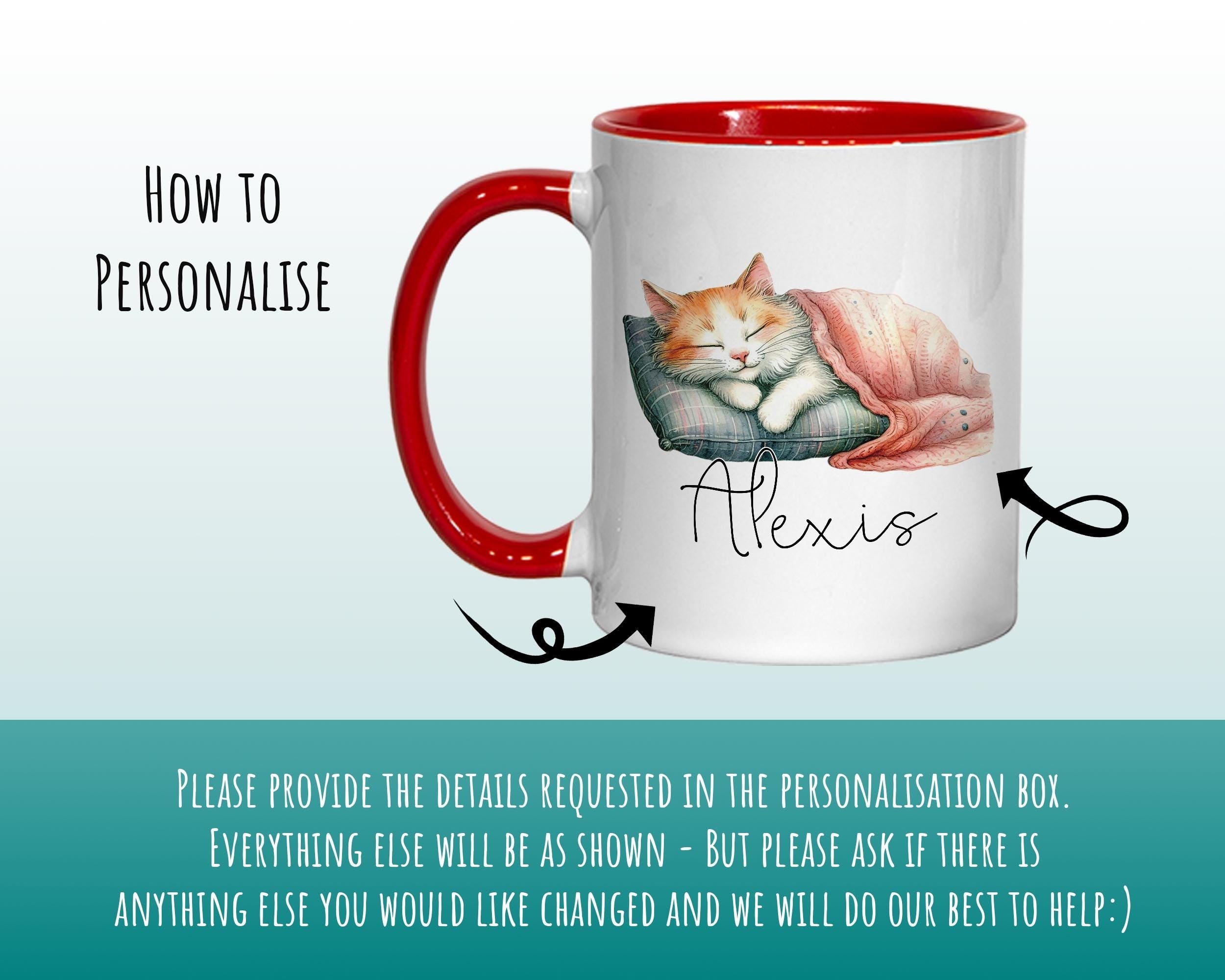 Personalised Cat Lovers Gift Mug - Ceramic Coffee Tea Chocolate Mug Coaster Cat Sleeping Design for Cat Owner Cat Mum Secret Santa MG0892