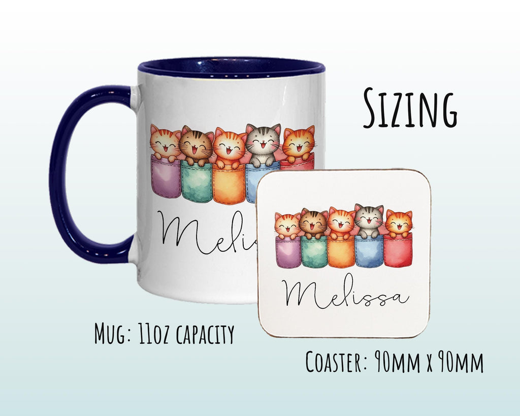Personalised Cat Lovers Gift Mug - Ceramic Coffee Tea Chocolate Mug Coaster Sleeping Cats Design for Cat Owner Cat Mum Secret Santa MG0893